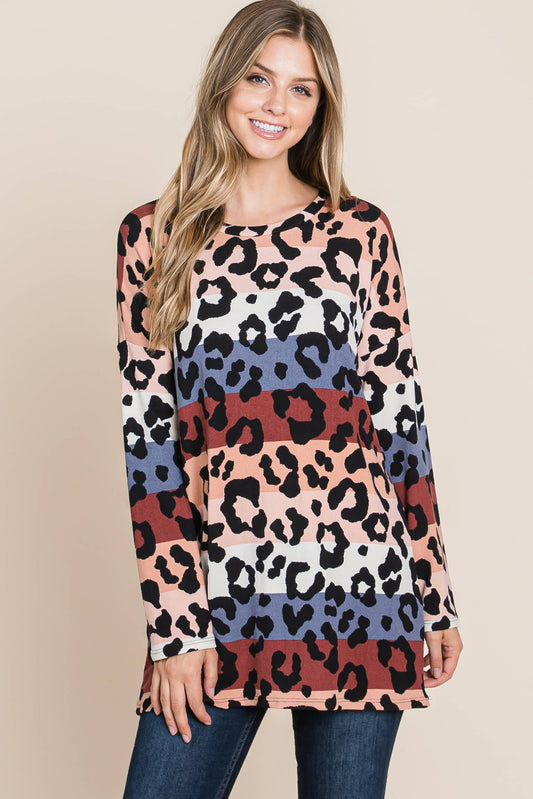 BRUSHED KNIT ANIMAL PRINT LONG SLEEVE TUNIC TOP | Charlotte's Classy Closet