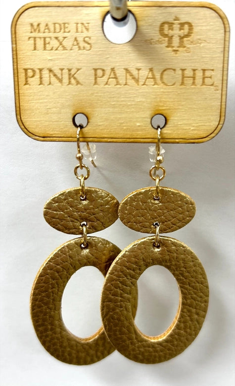 Jewelry Earring - Pink Panache Metallic Gold Leather Oval Earring