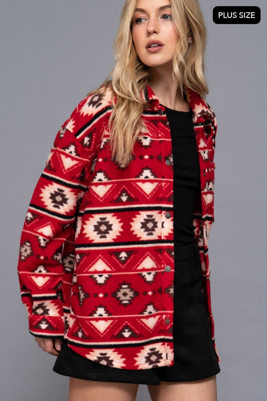 Women's Boutique Shacket  - Fun Red Aztec Print Shacket Outerwear from Charlotte's Classy Closet Boutique in Bossier City