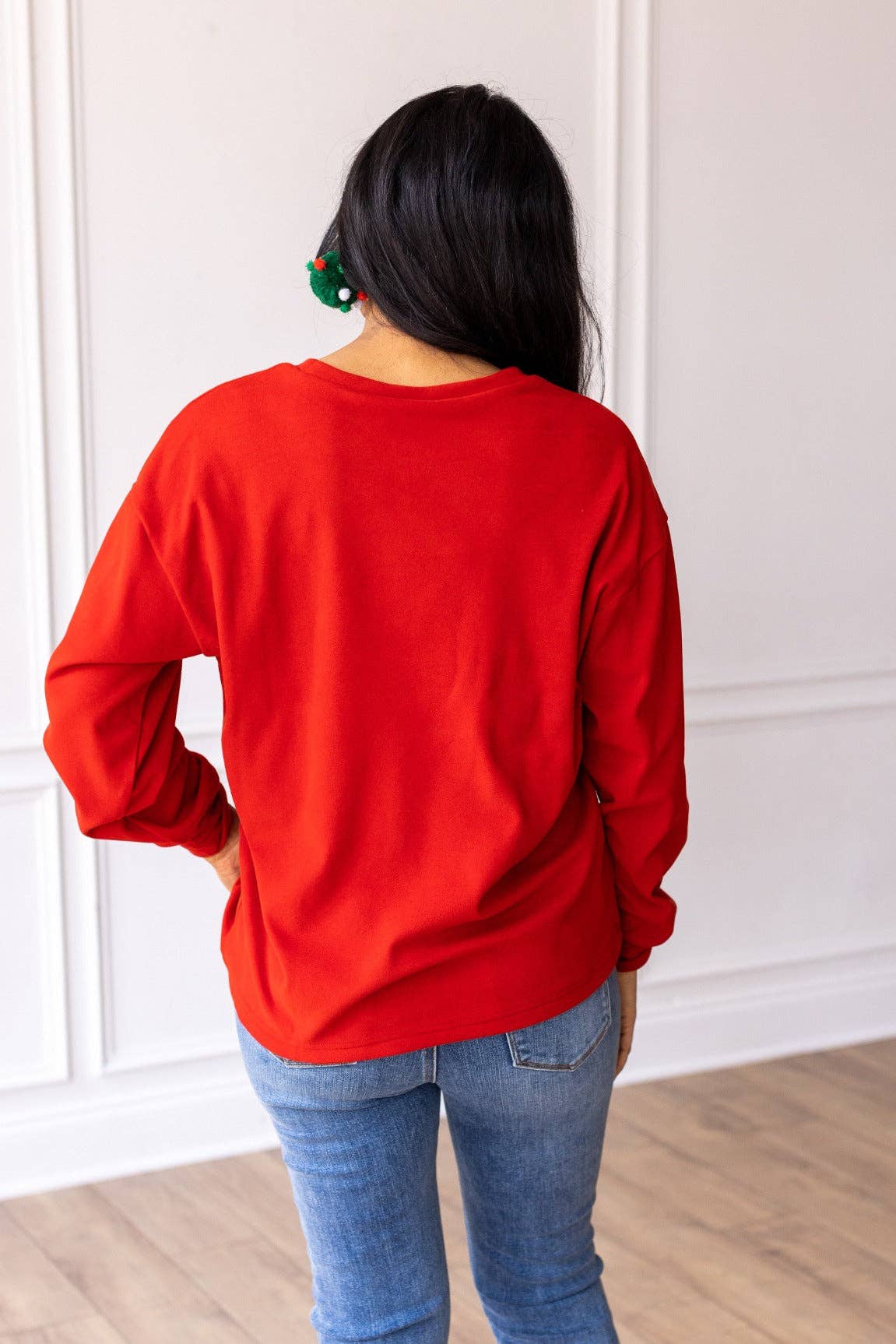 Christmas Holiday Cozy Red Microfleece Crewneck Sweatshirt | Charlotte's Classy Closet