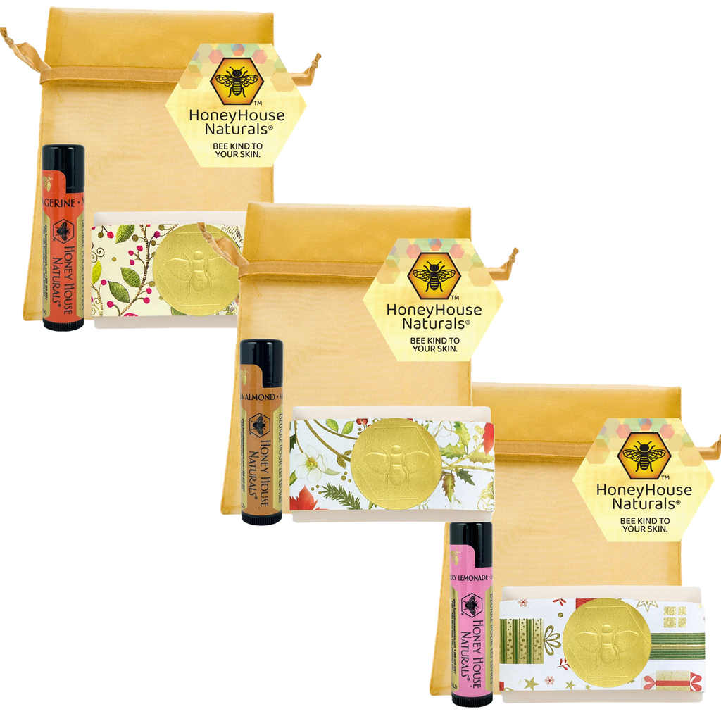 2 Piece Mini Soap & Lip Butter Gift Set In a Beautiful Gold Tulle Bag
