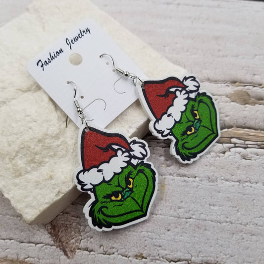 Grinch Christmas Wood Earrings | Charlotte's Classy Closet