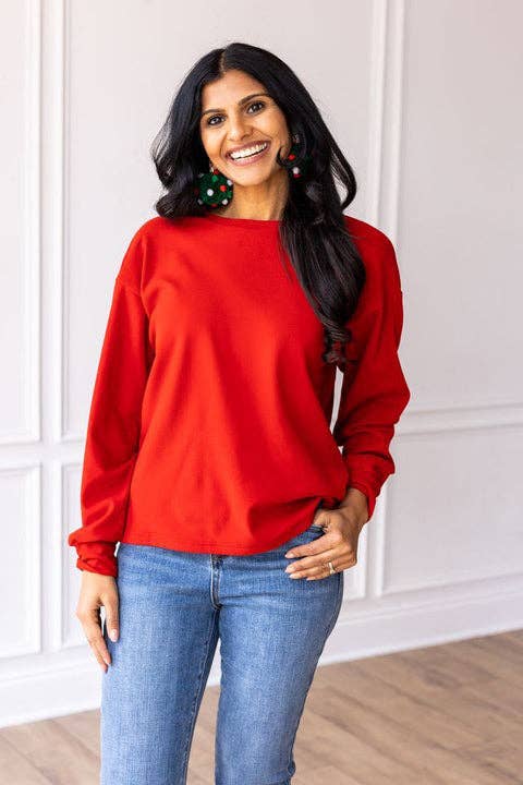 Christmas Holiday Cozy Red Microfleece Crewneck Sweatshirt | Charlotte's Classy Closet