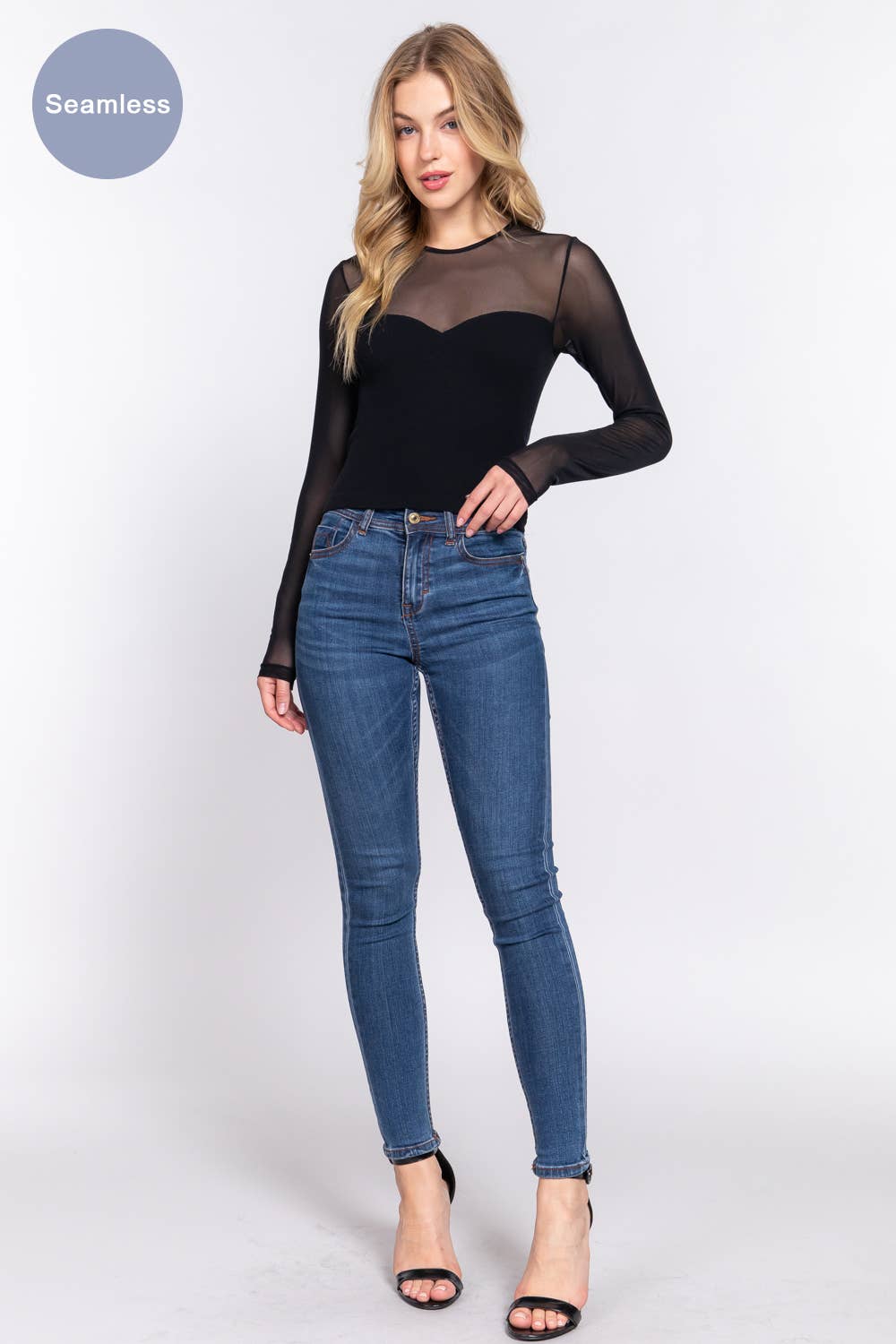 Long Sleeve Round Neck Mesh Combination Seamless Crop Top