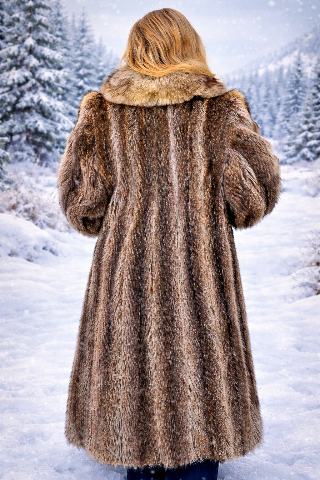 Genuine Fur Multi Color Racoon Coat with Striking Blue Fox Collar - photo 2