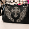 Black Rhinestone Wing & Cross Shoulder Bag | Chain Strap Handbag