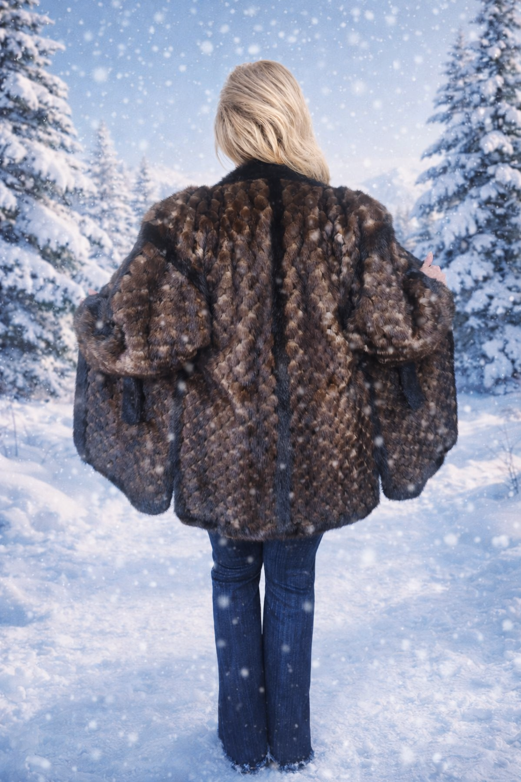 Genuine Fur Coat Mink | Exquisite Diamond Shaped Pattern in Multicolor Brown & Black | Size Medium | Charlotte's Classy Closet