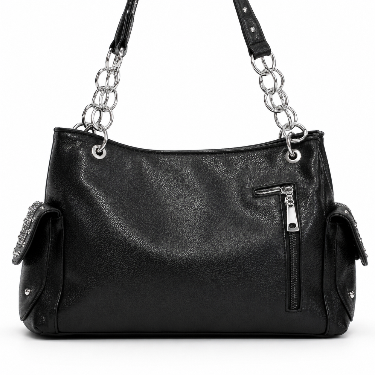 Black Rhinestone Wing & Cross Shoulder Bag | Chain Strap Handbag