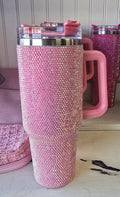 Stainless Steel Tumbler Fully Rhinestone 40oz Stainless | Light Pink or Fuchsia | Charlotte's Classy Closet