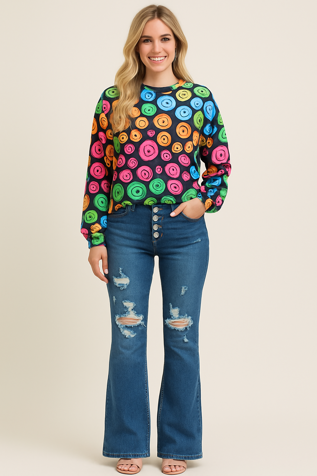 Judy Blue Flare Distressed Jeans Medium Wash at Charlotte's Classy Closet Bossier City