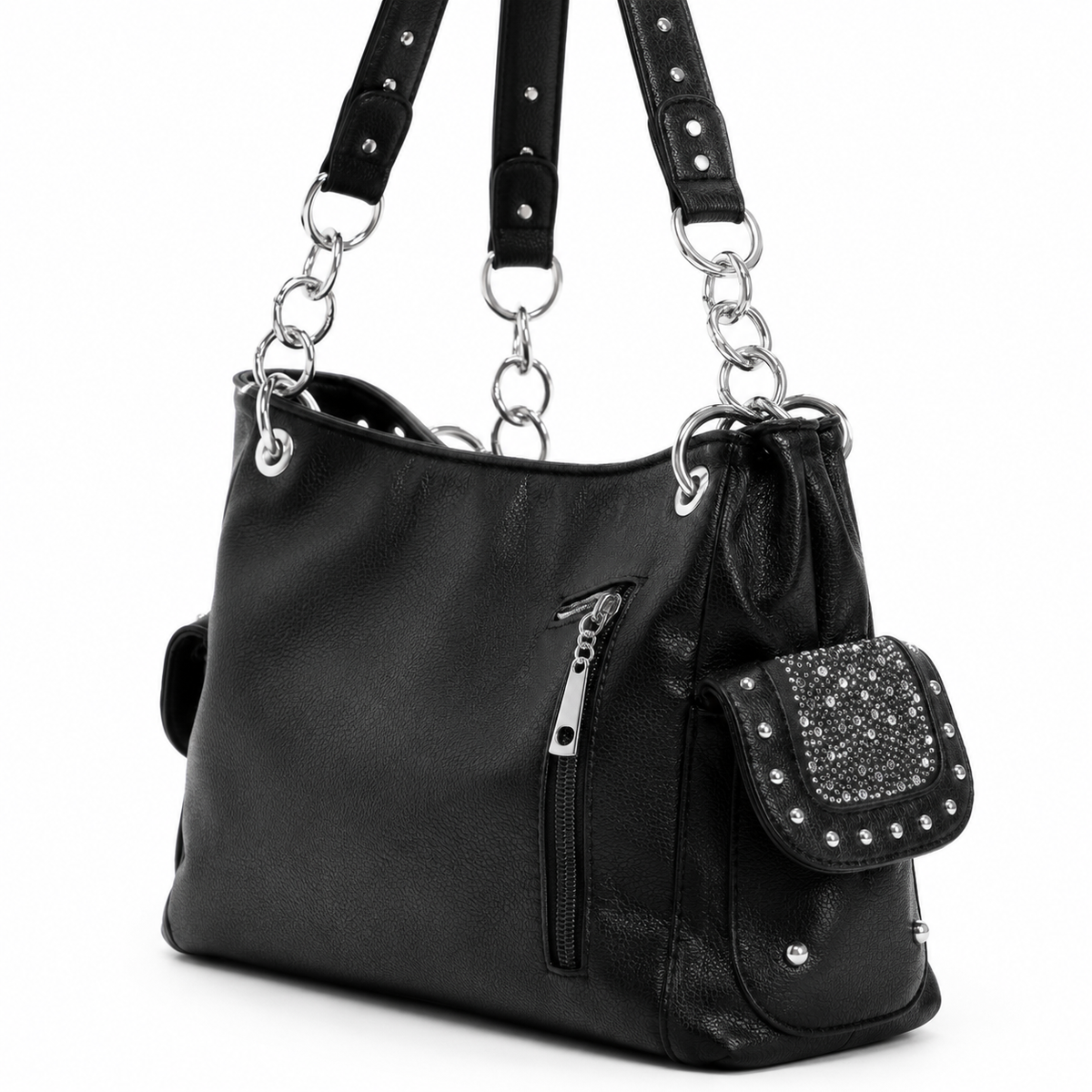 Black Rhinestone Wing & Cross Shoulder Bag | Chain Strap Handbag