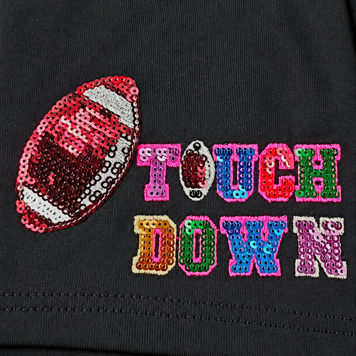 Umgee Black TOUCHDOWN in Real Sequins Cotton Knit Shorts - photo 2