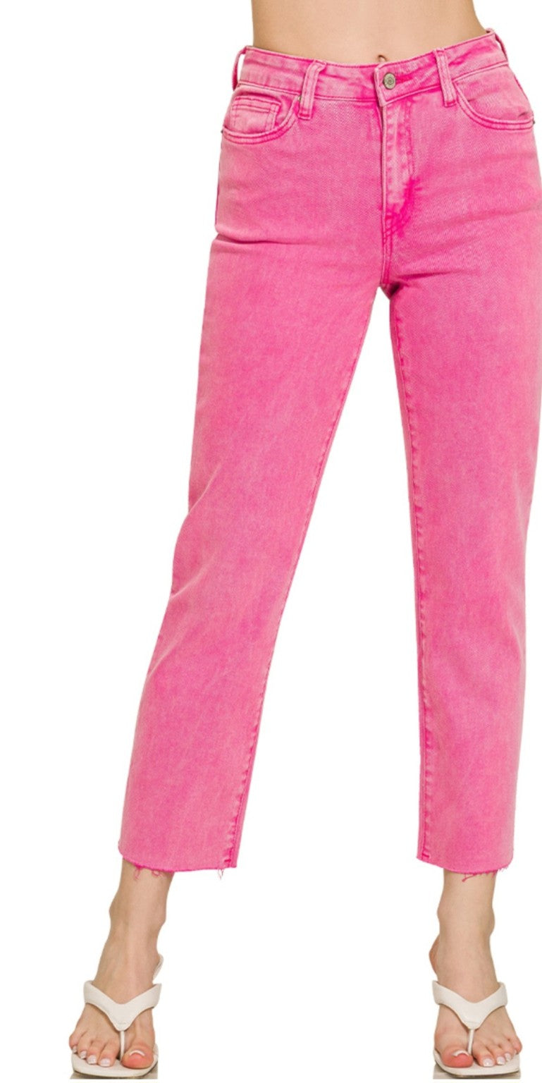 ACID WASHED HIGH WAIST CROPPED STRAIGHT JEANS | Charlotte's Classy Closet