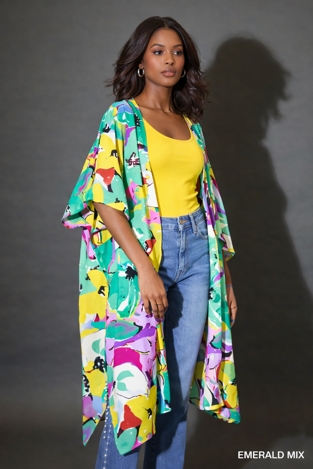 UMGEE OPEN FRONT LONG FLORAL PRINT KIMONO STYLE CARDIGAN