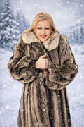 Genuine Fur Multi Color Racoon Coat with Striking Blue Fox Collar - photo 1