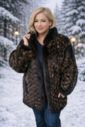 Genuine Fur Coat Mink | Exquisite Diamond Shaped Pattern in Multicolor Brown & Black - photo 1