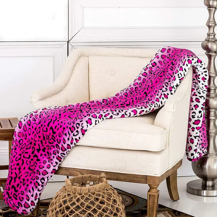 Hot Pink Leopard Animal Print Soft Plush Flannel Blanket Throw | Charlotte's Classy Closet