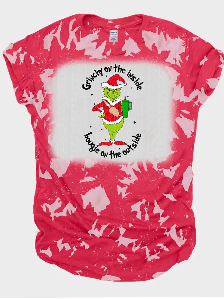 Grinch Bougie on the Outside Red Bleached Christmas T-Shirt - NEW ARRIVAL | Charlotte's Classy Closet