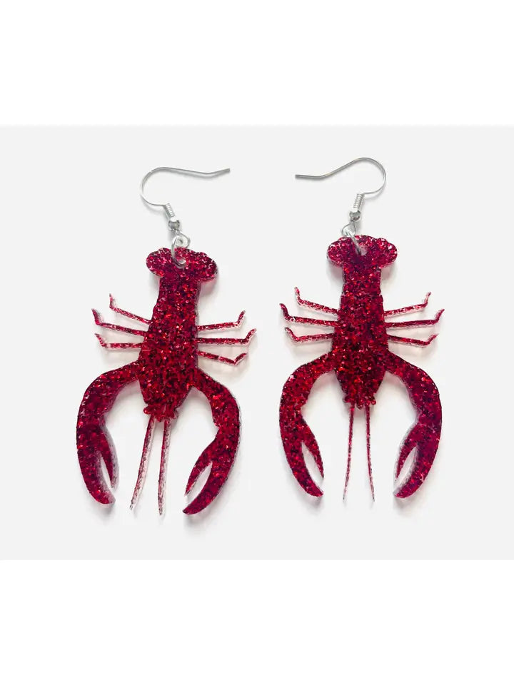 Crawfish Glitter Red Crawfish Earrings