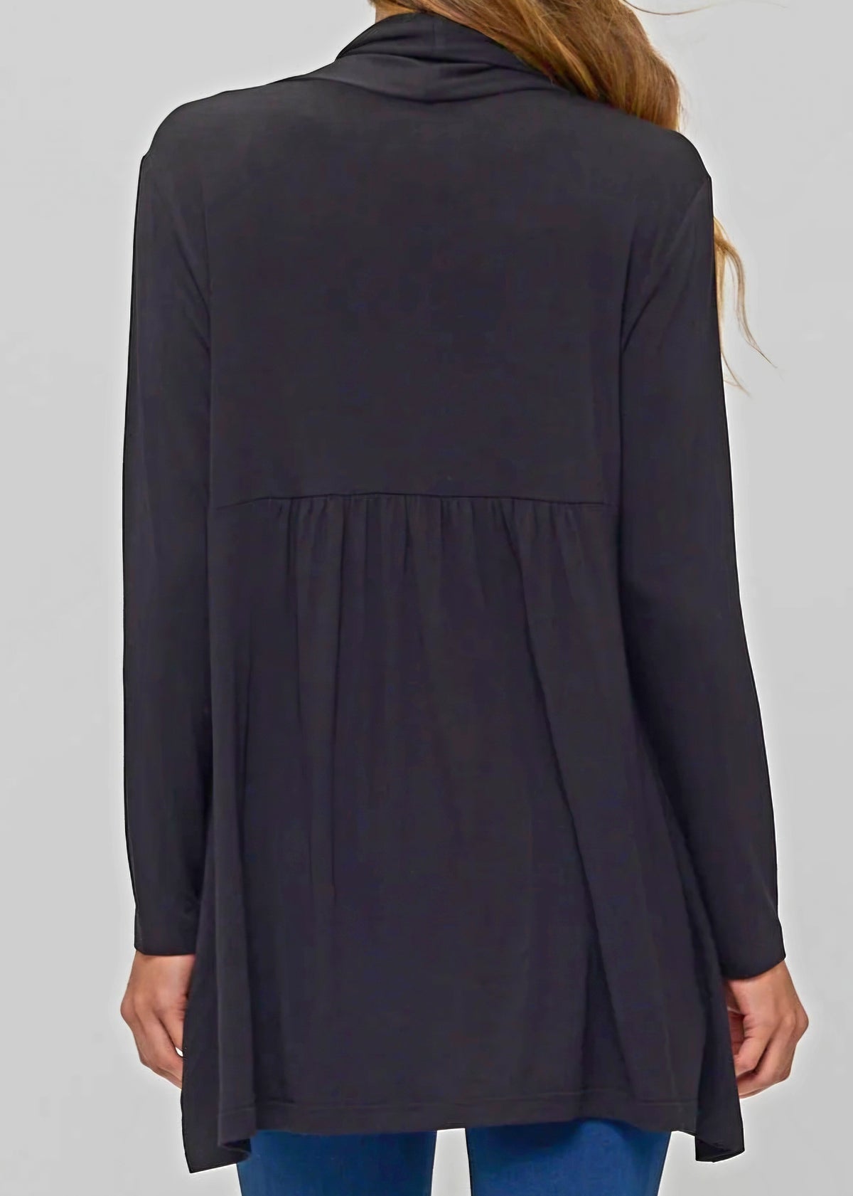 Perseption Black Longline Cardigan – Open Front with Pockets