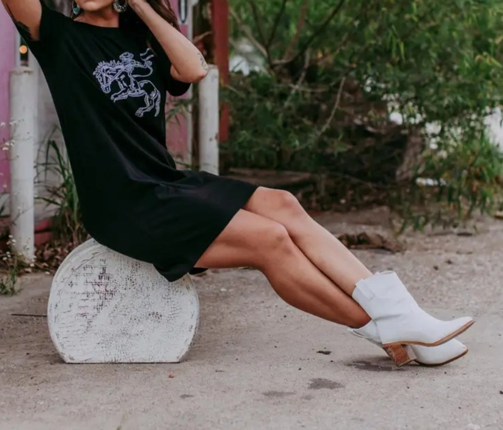 COWGIRL THEME SEQUIN FRONT BLACK T-SHIRT DRESS