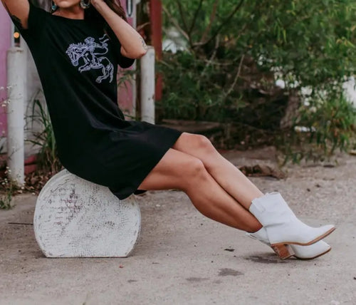 COWGIRL THEME SEQUIN FRONT BLACK T-SHIRT DRESS