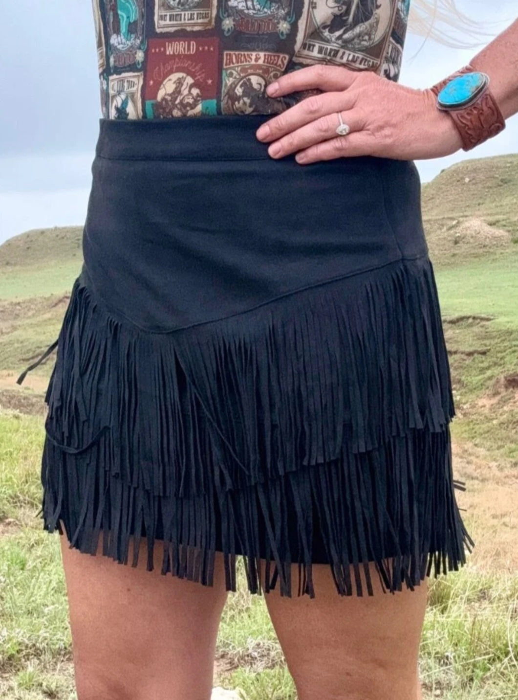 Sterling Kreek Fort Worth Black Fringe Skort | Western Mini | Built-In Shorts