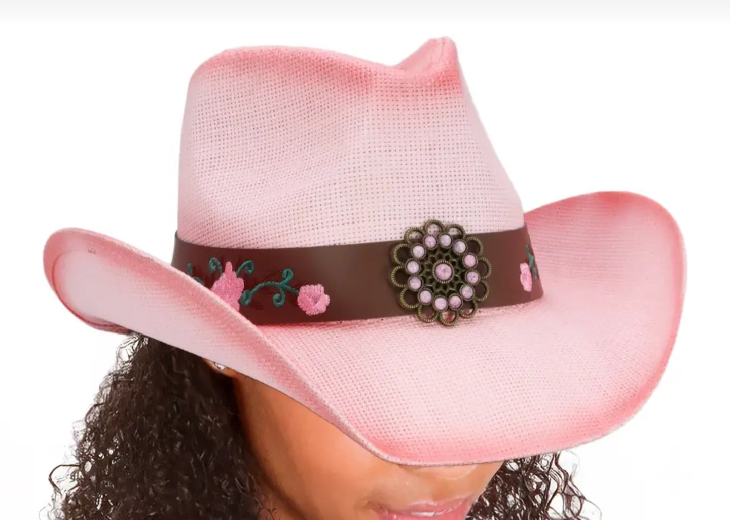 Pink Rose Concho Belt Ombre Straw Cowboy Hat | Charlotte's Classy Closet