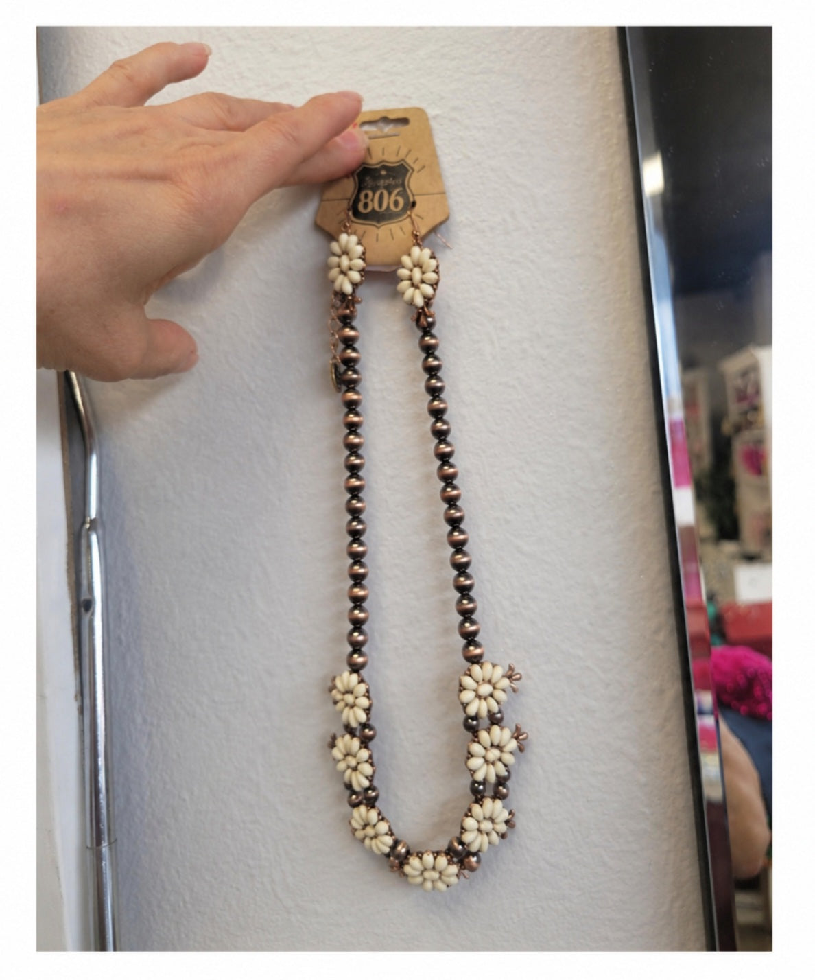 Ivory Stone Flower Squash Blossom Bronze Necklace & Earring Set