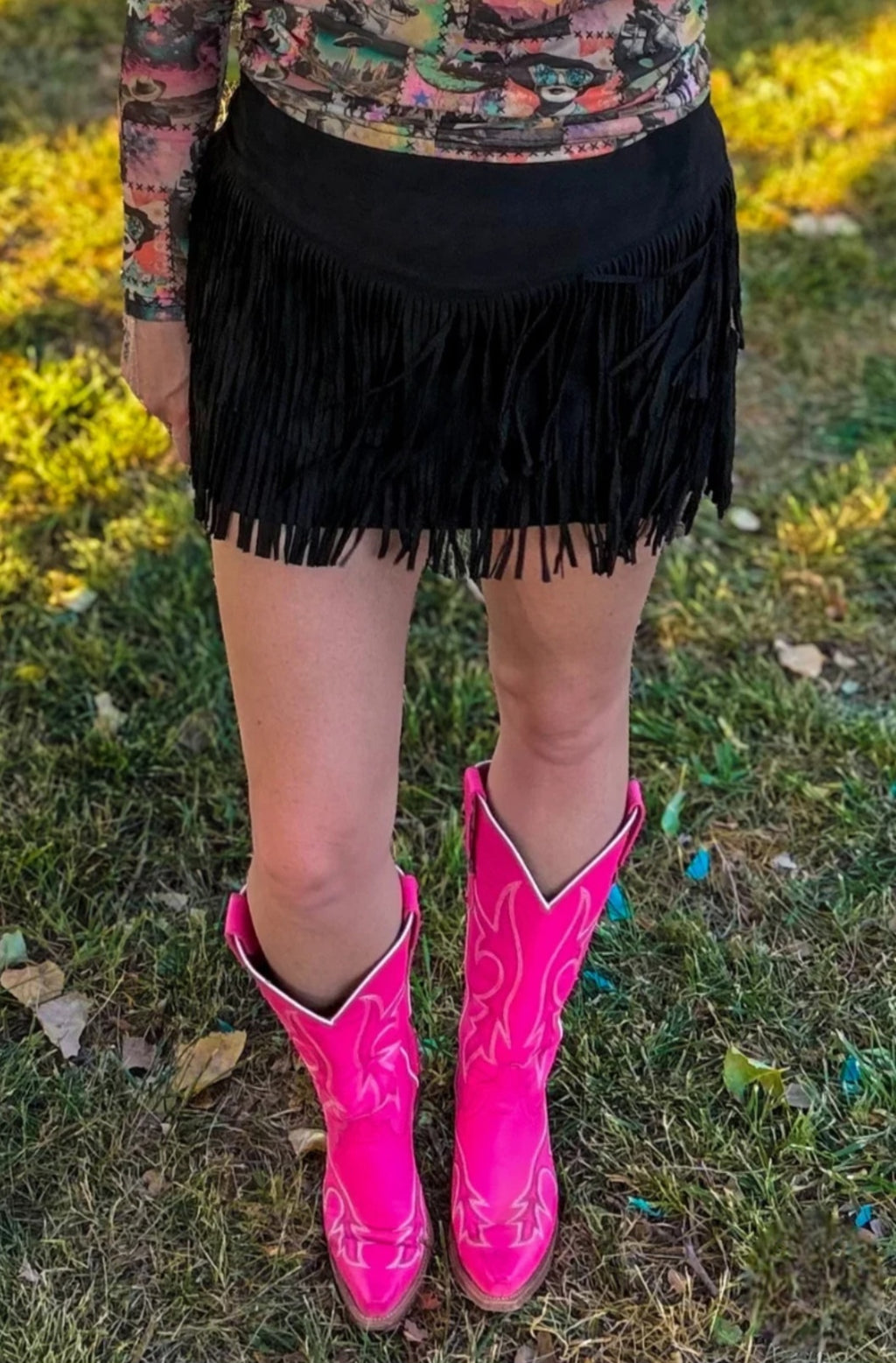 Sterling Kreek Fort Worth Black Fringe Skort | Western Mini | Built-In Shorts