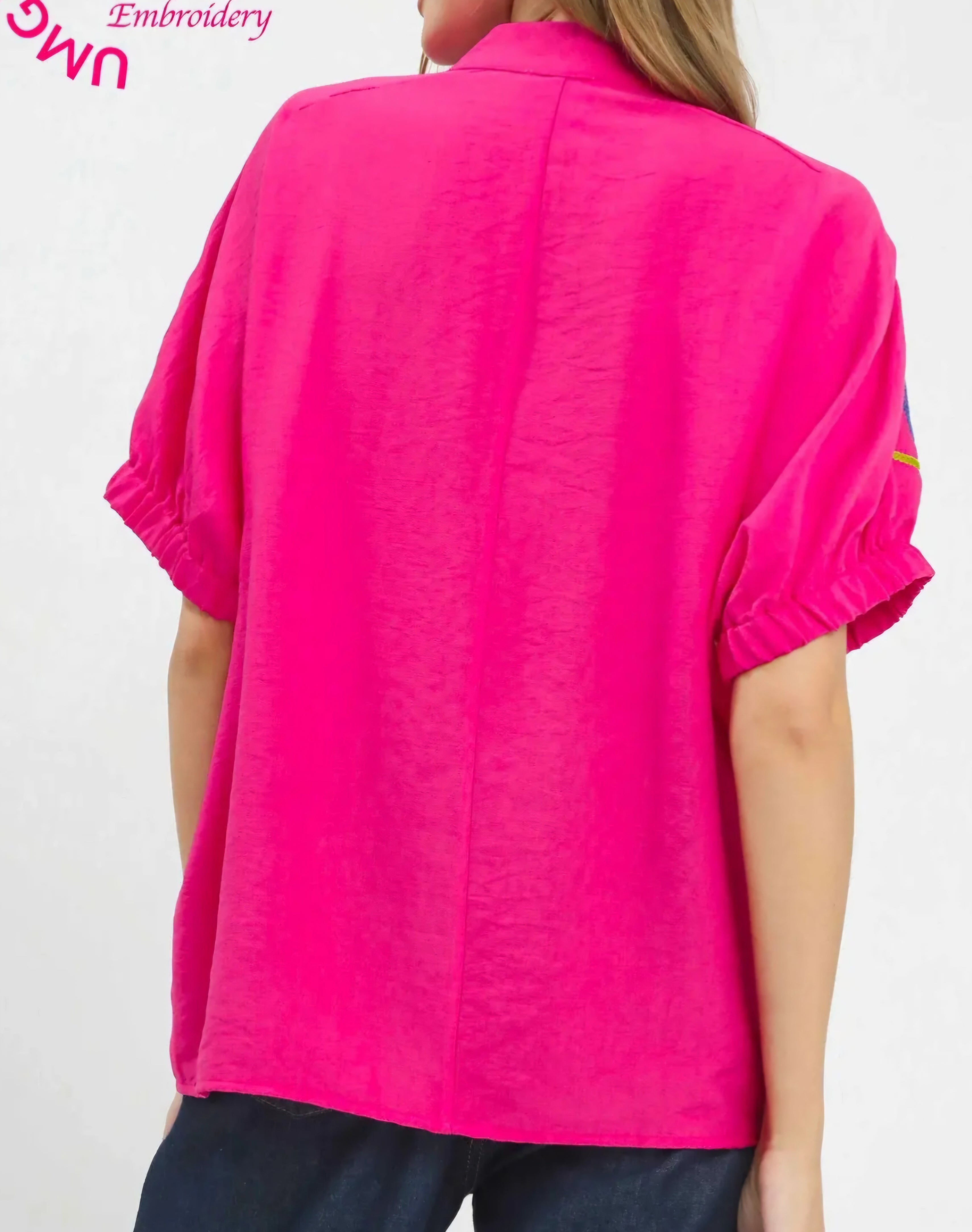 Umgee Fuchsia V-Neck Embroidered Top
