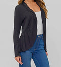 Perseption Black Open Front Cardigan – High Low Hem, Long Sleeve