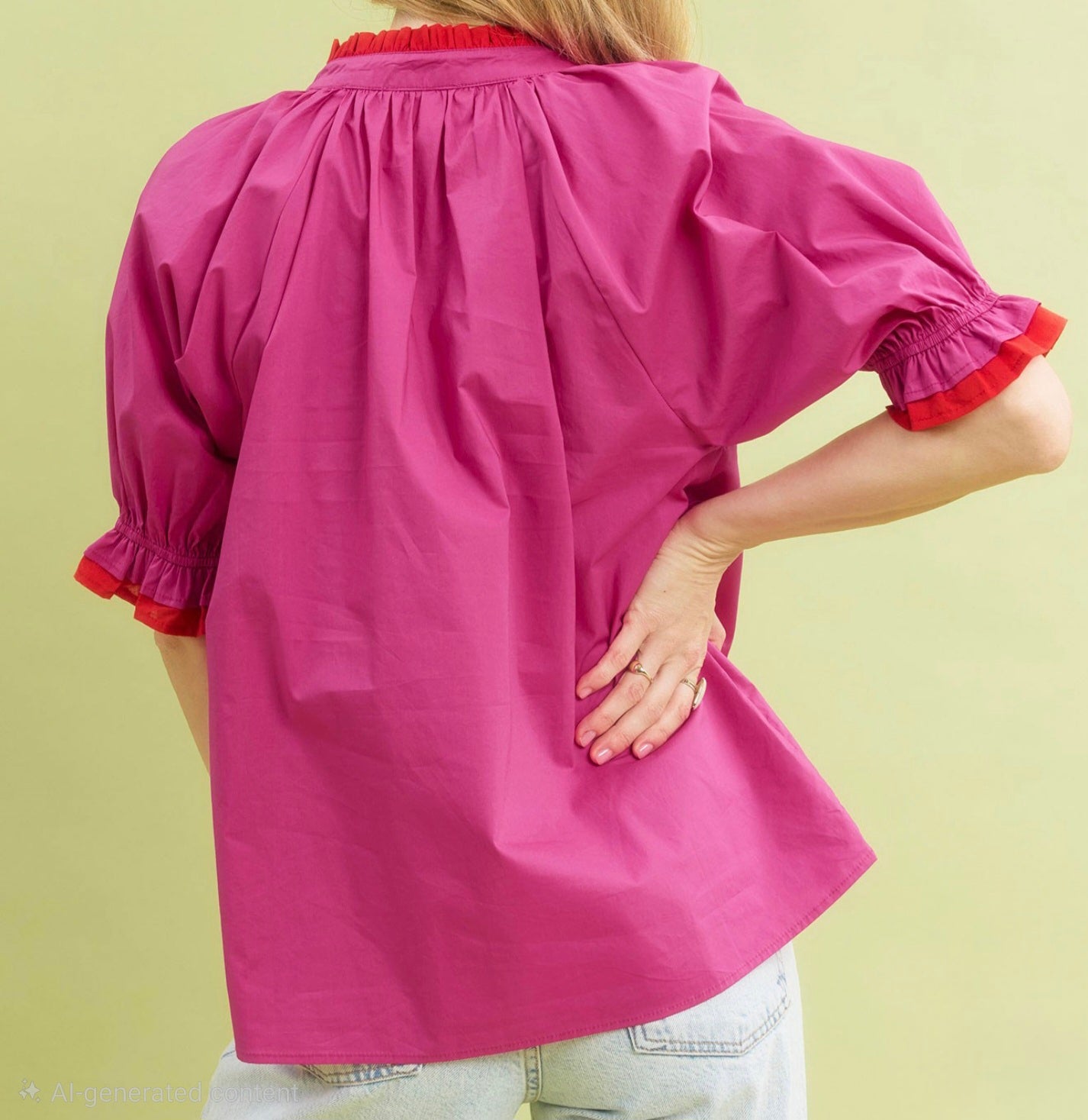 Umgee Fuchsia V-Neck Black Top with Striking Colorful Embroidered Floral Print Top