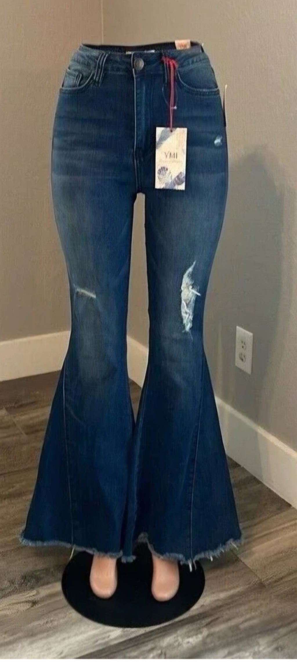 YMI Fabulous Fitting Flare Bell Bottom Jeans | Dark Distressed Denim