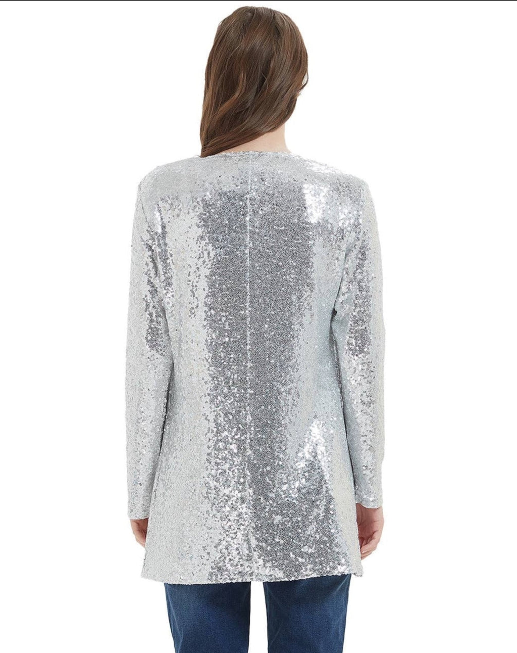 Sequin Cardigan Super Shiny Silver Fully Lined | Charlotte's Classy Closet