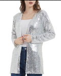 Sequin Cardigan Super Shiny Silver Fully Lined | Charlotte's Classy Closet