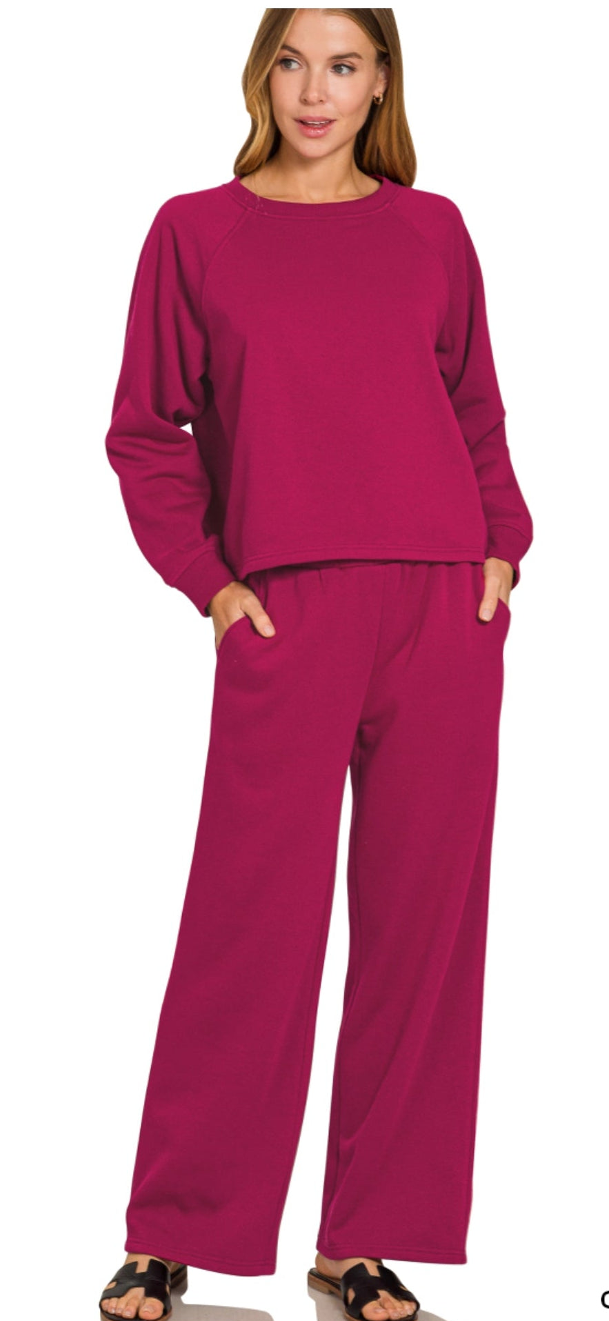 Fleece Loungewear Raglan Long Sleeve Sweatshirt & Pants