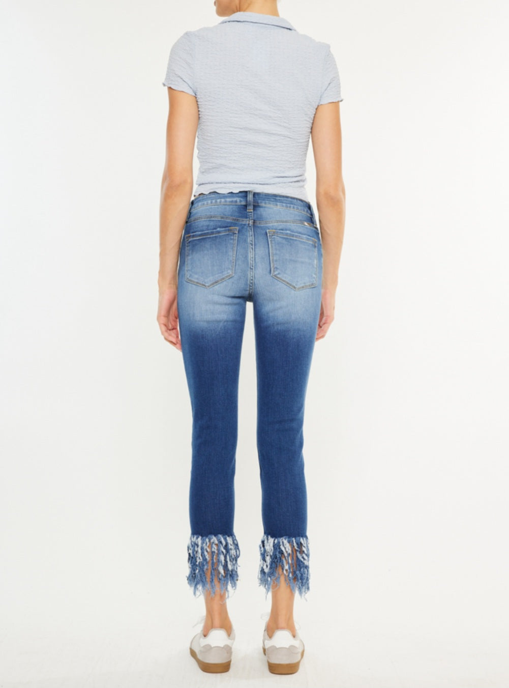 Kancan High Rise Cropped Frayed Hem Skinny Jeans | Dark Wash