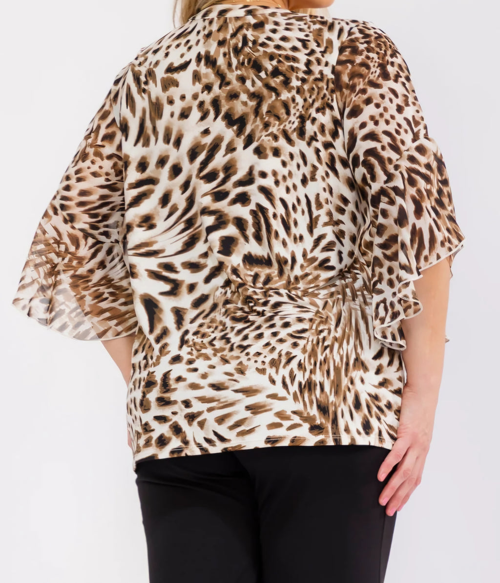 Perseption Plus Size Leopard Print Blouse – Bell Sleeve, Pintuck Front