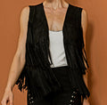 FAUX LEATHER BLACK MULTI LAYER FRINGE VEST (Front & Back Fringe) | Charlotte's Classy Closet