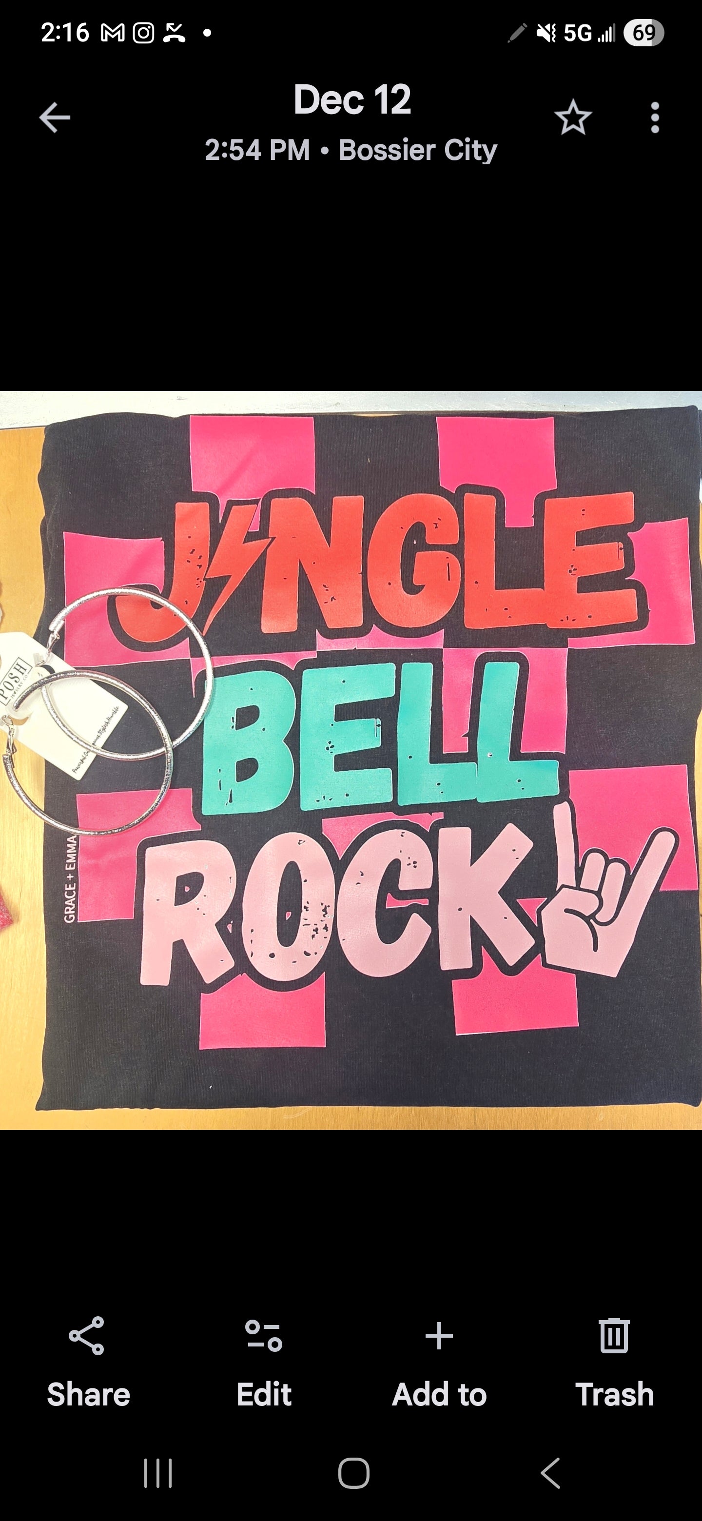 Jingle Bell Rock T Shirt Black - Small/Medium | Charlotte's Classy Closet