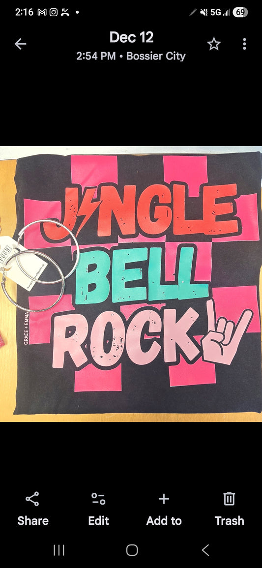 Jingle Bell Rock T Shirt Black - Small/Medium | Charlotte's Classy Closet