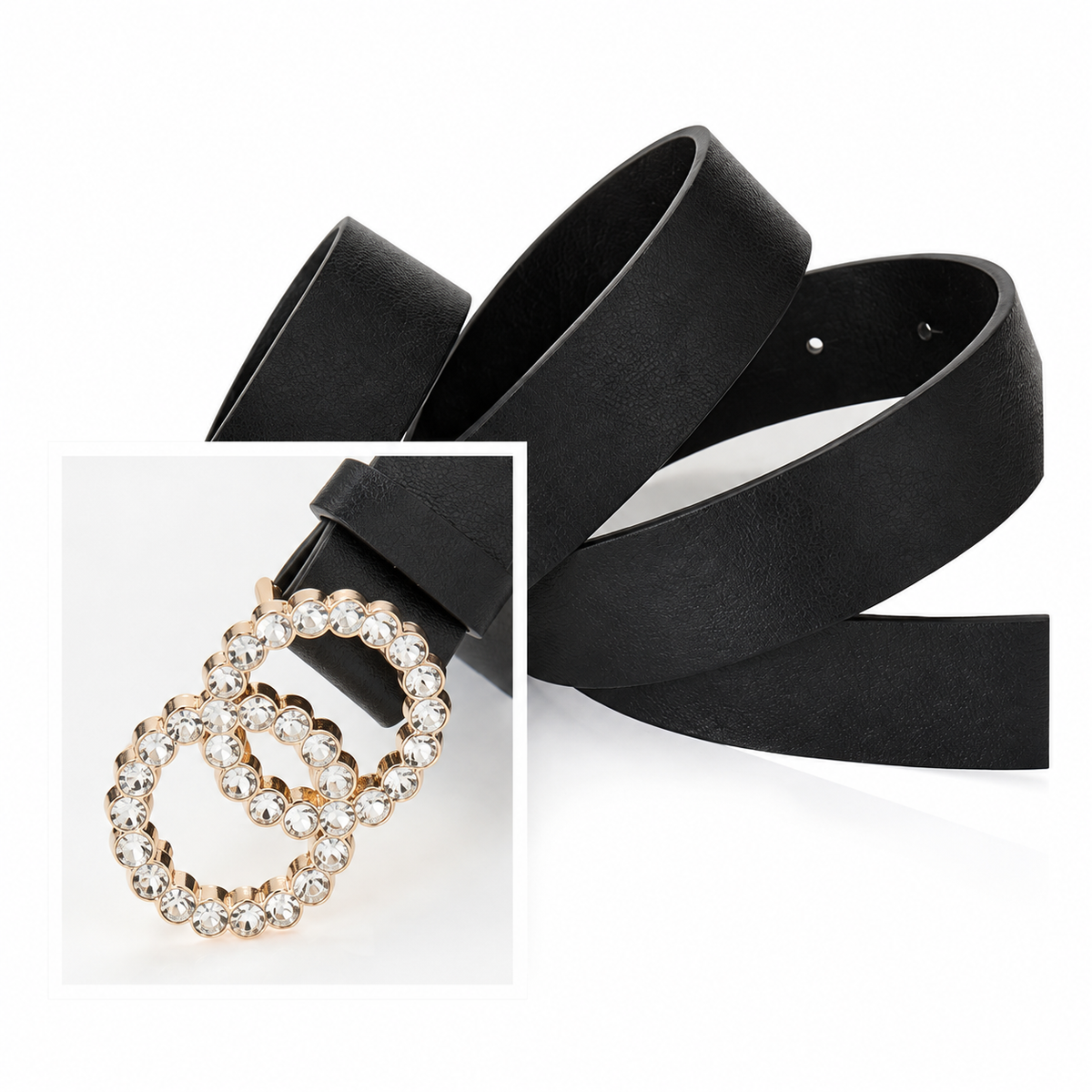 Rhinestone Double Ring Buckle Belt
