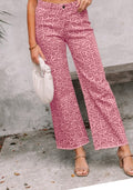 High Rise Leopard Print Cropped Raw Hem Jeans | Pink