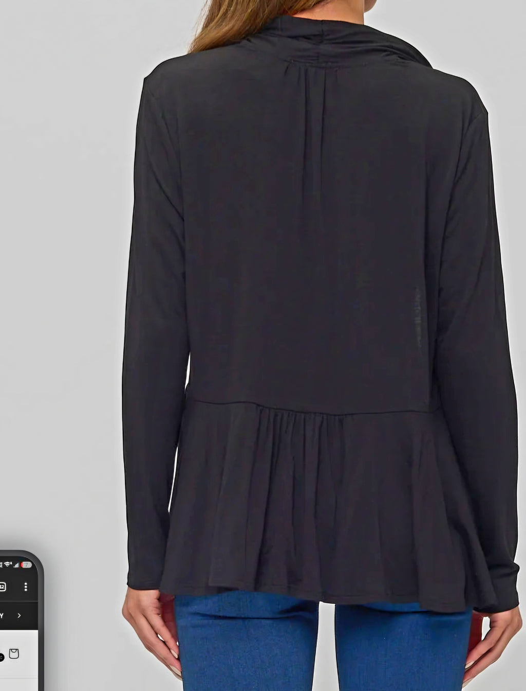 Perseption Black Open Front Cardigan – High Low Hem, Long Sleeve