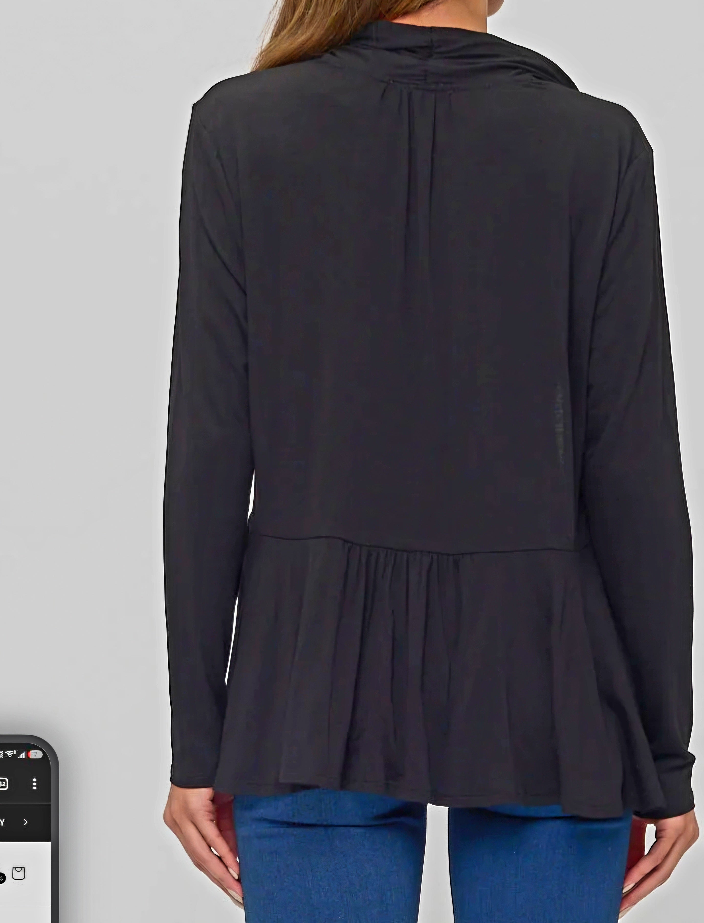 Perseption Black Open Front Cardigan – High Low Hem, Long Sleeve