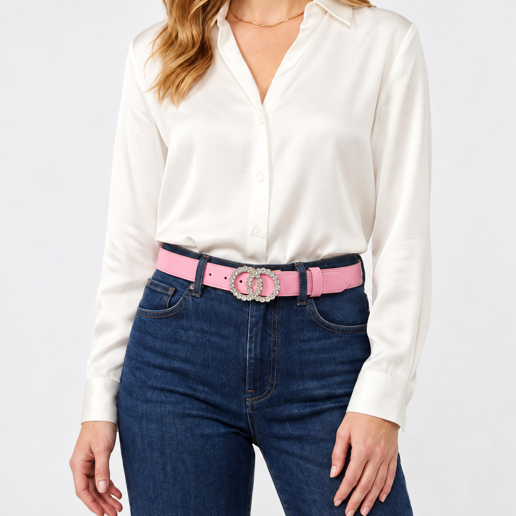 Rhinestone Double Ring Buckle Belt