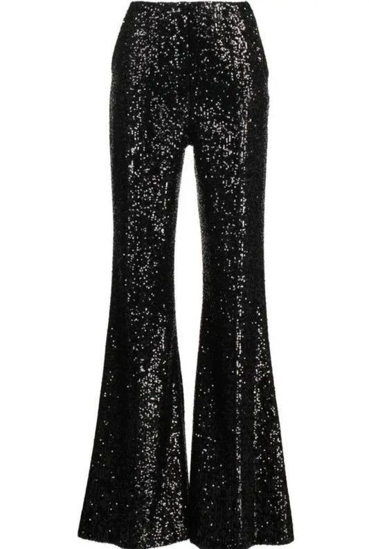 BLACK SEQUIN FULLY LINED GORGEOUS FLARED PANTS  | Charlotte's Classy Closet