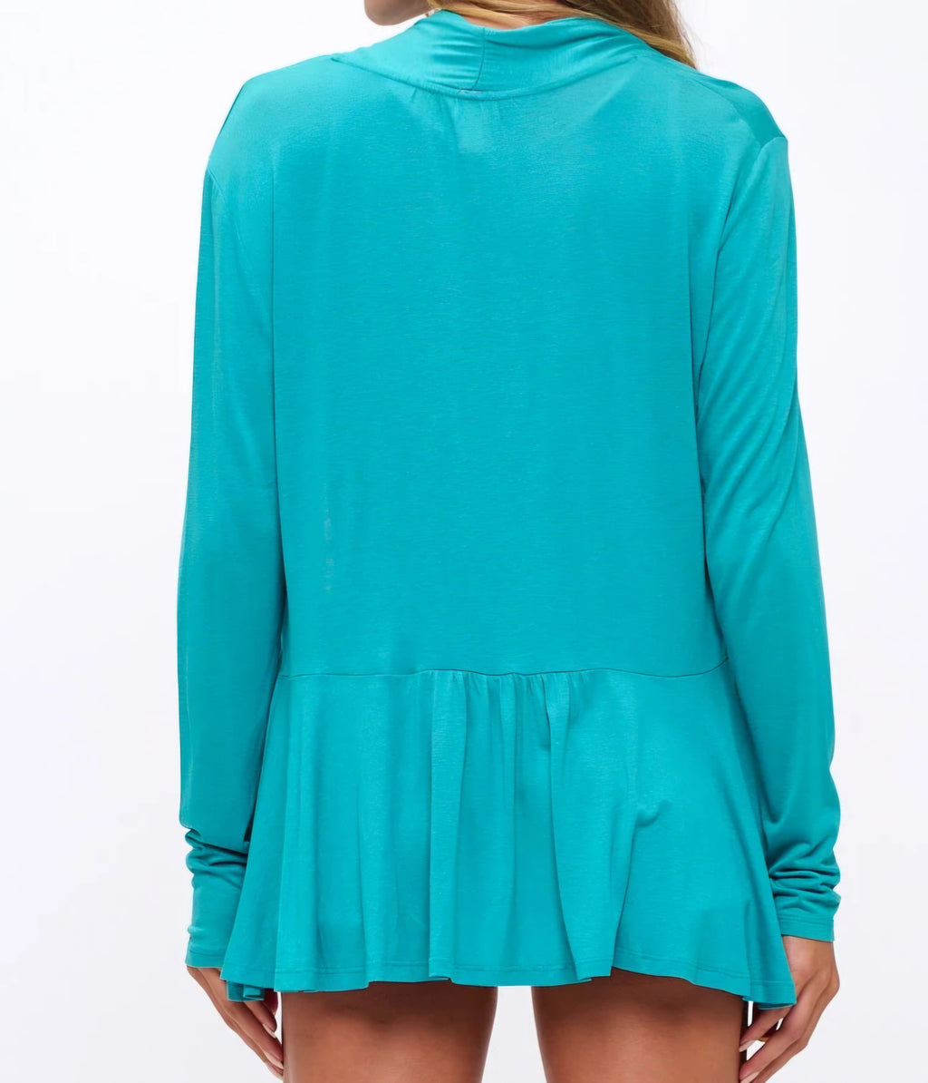 Perseption Turquoise Open Front Cardigan – High Low Hem, Long Sleeve