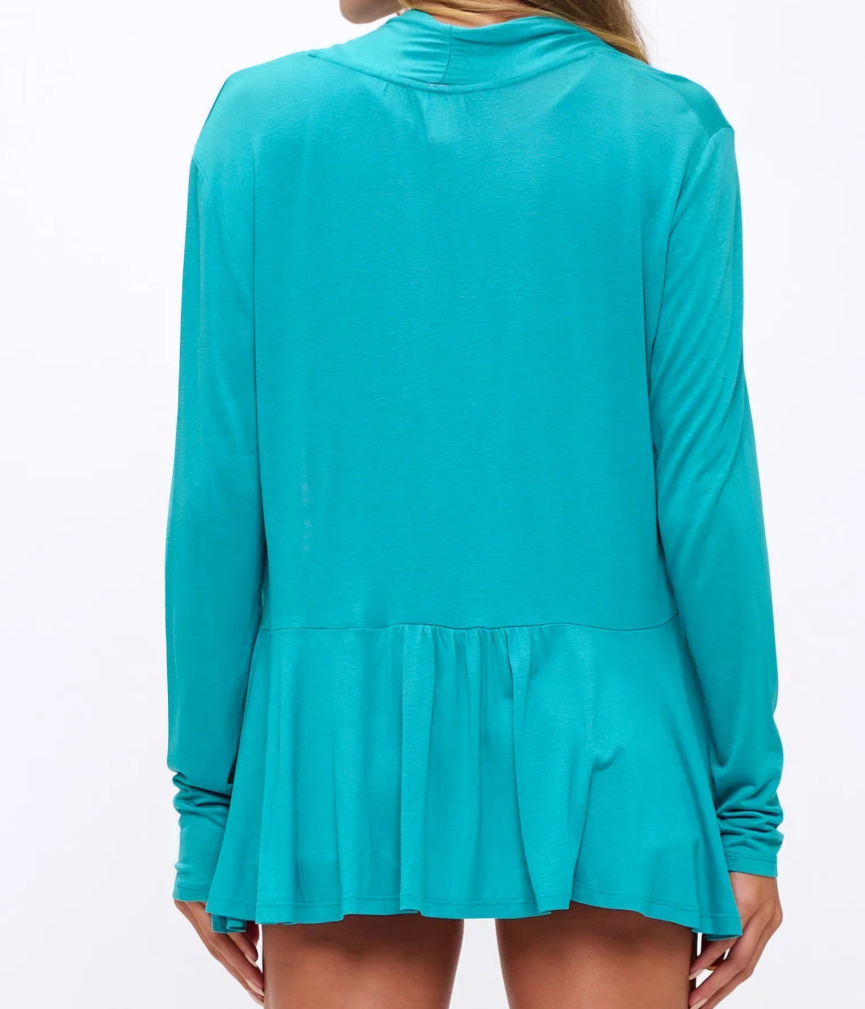 Perseption Turquoise Open Front Cardigan – High Low Hem, Long Sleeve